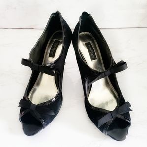 White House Black Market Black Peep-Toe Heels with Bows